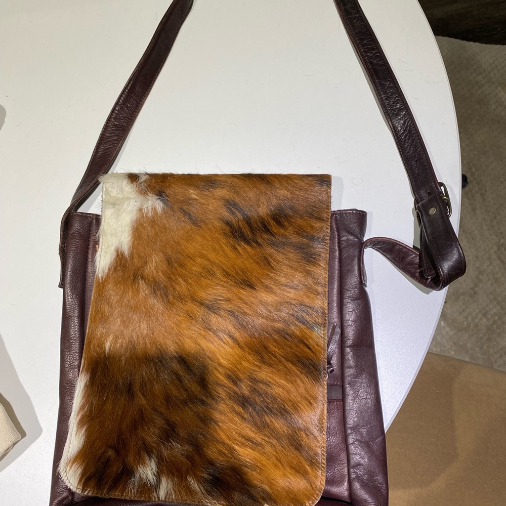 Leather cowhide hobo